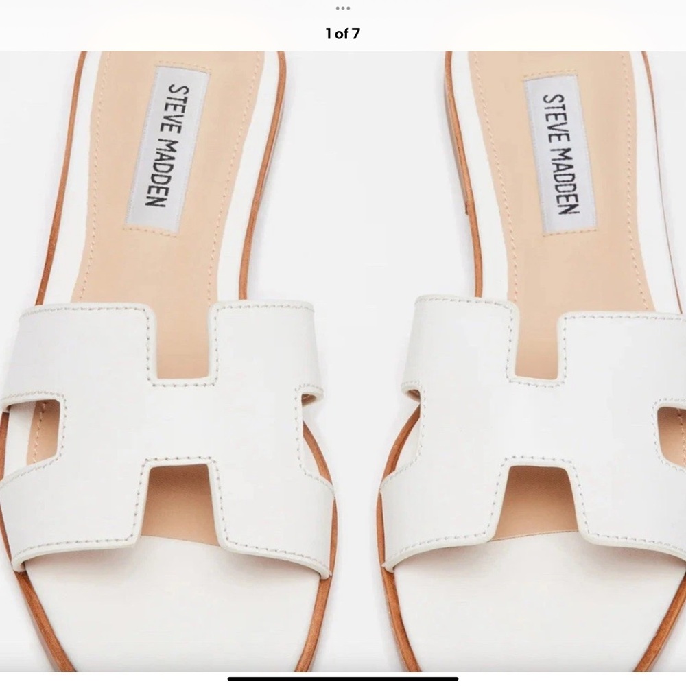 Women’s Steve Madden Hadyn White Leather Slip On Slides Size 7 Excellent!